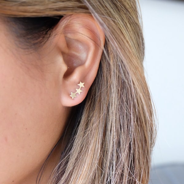 Gold three star ear climber earrings / star earrings / simple stud earrings