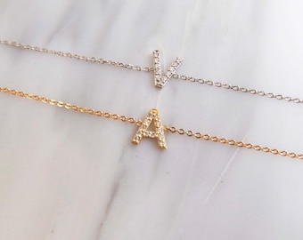 Diamond letter Bracelet 14K gold , Diamond Initials Bracelet