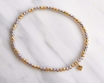 3mm Two-tone Faceted Moon Cut Bead Bracelet 14K Solid Gold