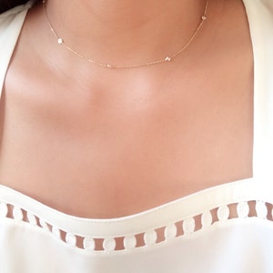 Dainty By the yard choker necklace, bezeled cz choker necklace , minimalist choker 14k gold , station necklace , diamond station necklace image 2