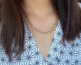 Große Gliederkette Knebel • Gold Filled Kette Knebel Halskette • Statement Halskette