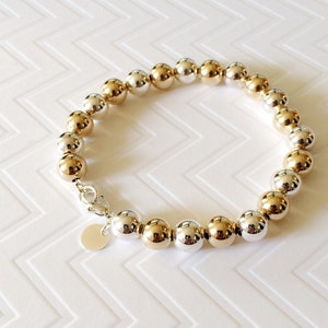 Two tone beaded bracelet • silver and gold beaded bracelet • gold filled beaded bracelet • 8mm beaded bracelet