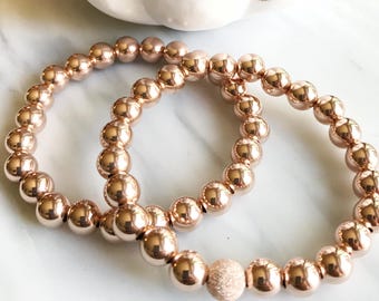 Gold 8mm beaded bracelet • rose gold beaded bracelet • sterling silver beaded bracelet • stacking bracelet •  layering bracelet