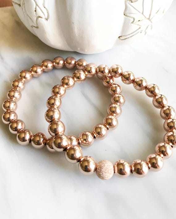 Gold 8mm Beaded Bracelet Rose Gold Beaded Bracelet Etsy