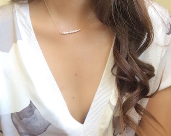 Delicate Pearl Bar Necklace / gemstone necklace / bridesmaid gifts / bridesmaid necklace