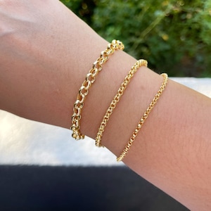 Gold Belcher Rolo Chain Bracelet, Silver Rolo Layering Chain Bracelet
