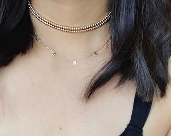 Gold beaded choker necklace • gold beads choker • layering necklace • dainty necklace