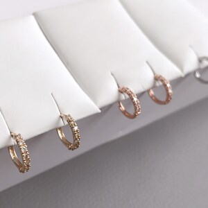 Diamond Huggie Hoop Earrings • 14K Solid Gold Mini Hoop Earrings • Petite Gold Earrings