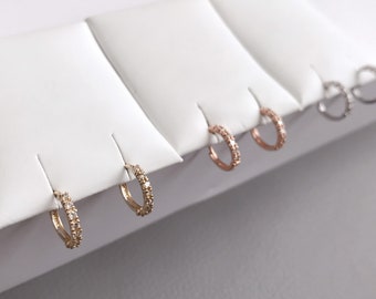 Diamond Huggie Hoop Earrings • 14K Solid Gold Mini Hoop Earrings • Petite Gold Earrings