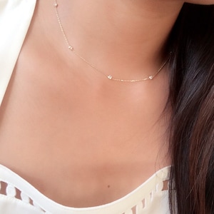 Dainty By the yard choker necklace, bezeled cz choker necklace , minimalist choker 14k gold , station necklace , diamond station necklace image 1