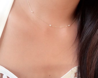 Dainty By the yard choker necklace, bezeled cz choker necklace , minimalist choker 14k gold , station necklace , diamond station necklace