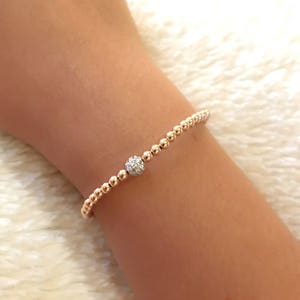 Gold filled beaded bracelet / tiny bead bracelet / sterling silver beaded bracelet with CZ