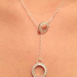 Lariat Necklace with Circle Charm in sterling silver, gold filled, and rose gold filled / karma necklace / infinity necklace