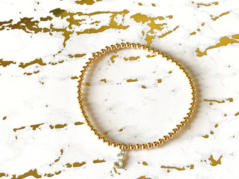 Gold Beaded Bracelet With Initial Charm / Gold Beaded Bracelet Etsy