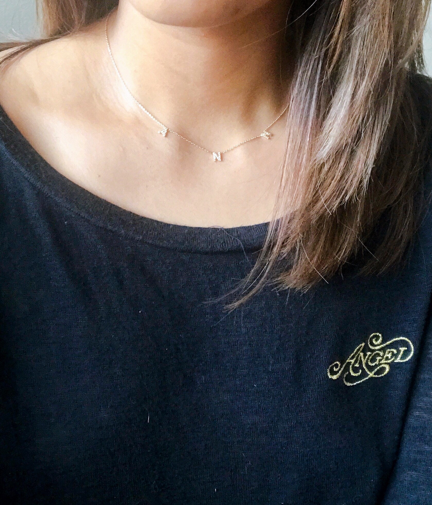 Multiple Diamond Initials Necklace • Diamond Spaced Necklace • Diamond ...