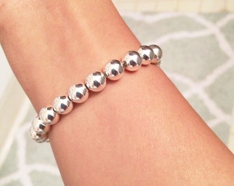 Sterling silver 8mm beaded bracelet • sterling silver beaded bracelet • gold bracelet • silver bracelet • rose gold bracelet