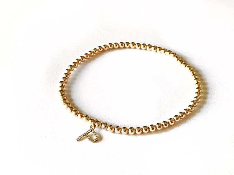 Gold Beaded Bracelet With Initial Charm / Gold Beaded Bracelet Etsy