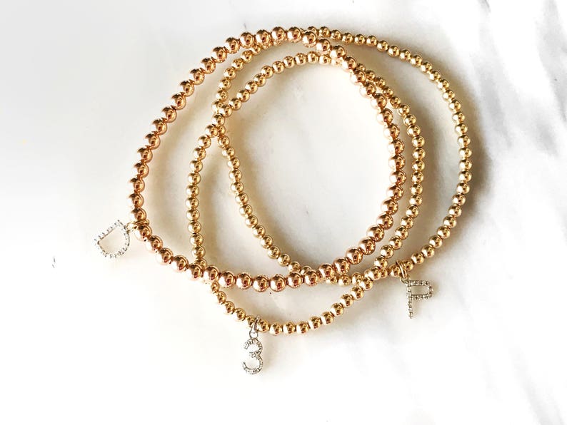 Gold Beaded Bracelet With Initial Charm / Gold Beaded Bracelet Etsy