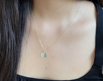 Personalized Initial Disc Necklace, Gold Monogram Circle Pendant