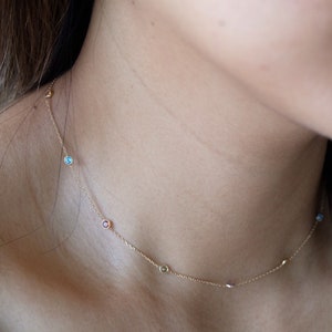 Collar multicolor cortado a medida, collar de gargantilla de oro de 14k, collar de cadena satélite
