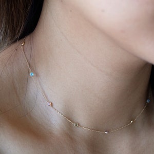 Multicolor By the Yard Necklace , 14k gold choker necklace , Satellite Chain Necklace