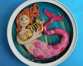 Pink Mermaid in a Round Sardine Tin - Hanging Decoration