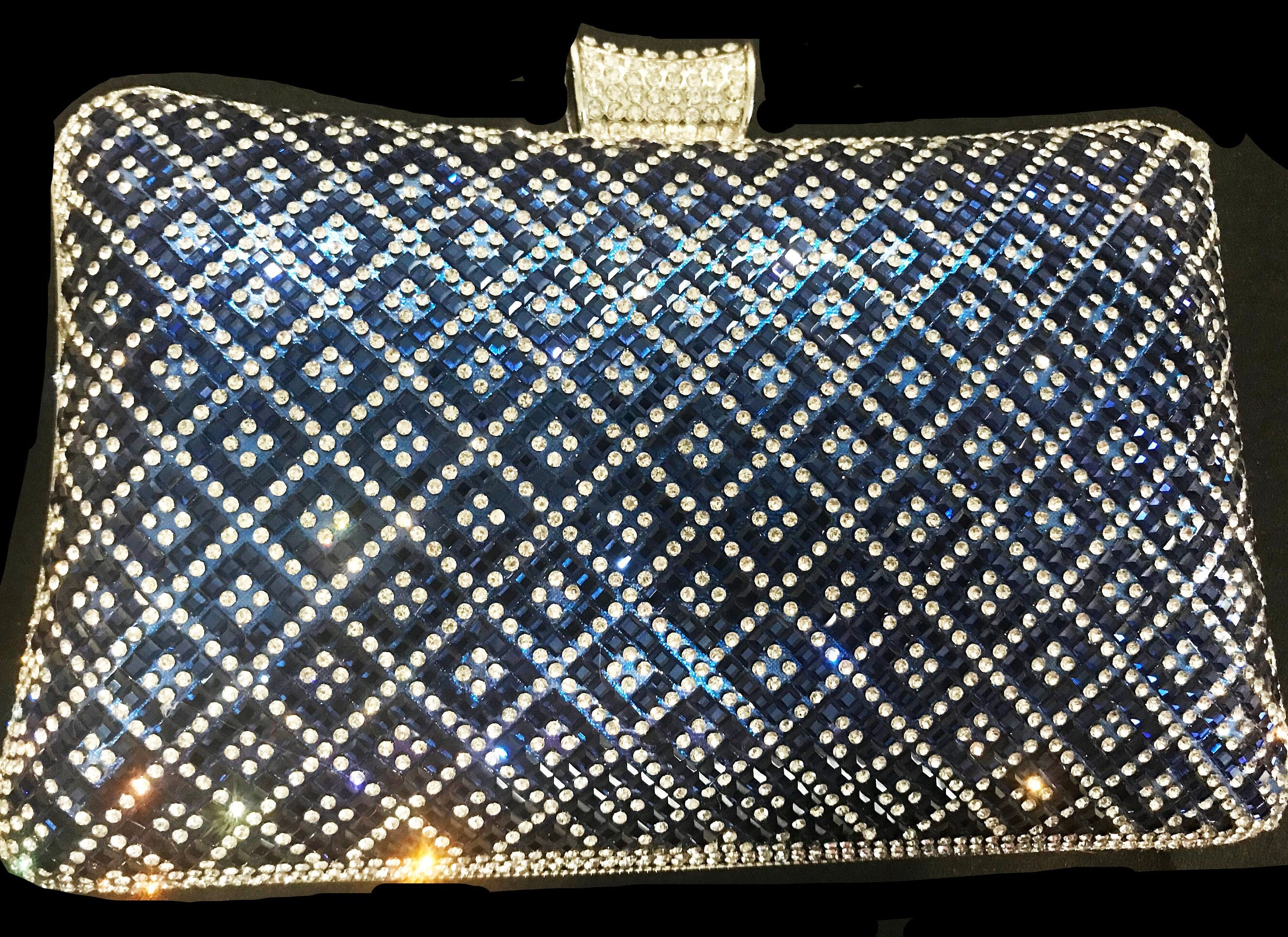Navy blue diamante clutch bag sale