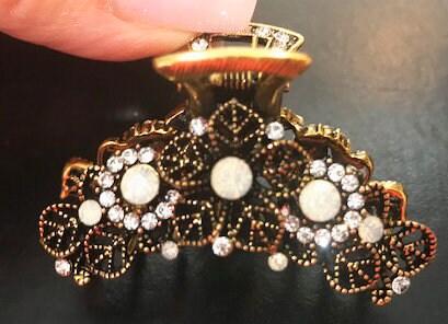 Pince à Cheveux NY FASHION ACCESSORIES - Opale Et Strass Sur Or Vieilli - 4 Cm