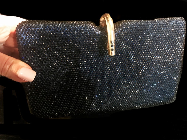 New Navy Body With Navy Blue Crystal Hard Shell Evening Clutch bag