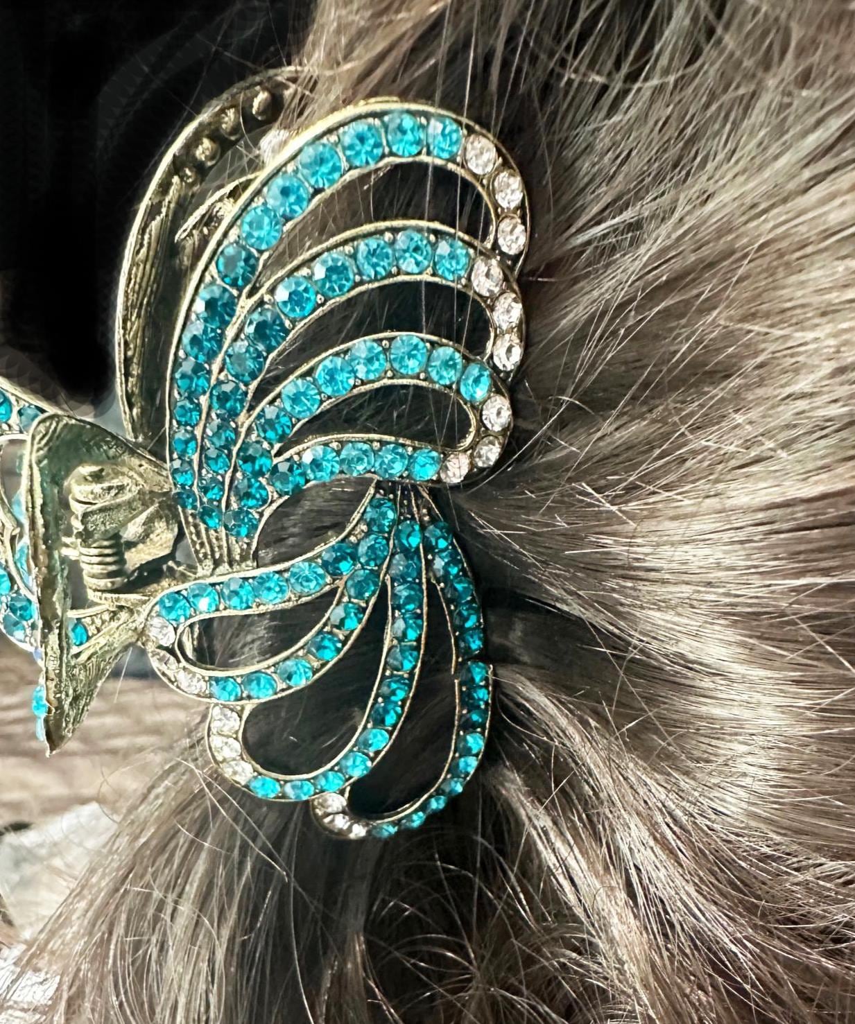 Antique Gold Hair Claw Clip: Large Blue Crystal, Thick Hair - Etsy