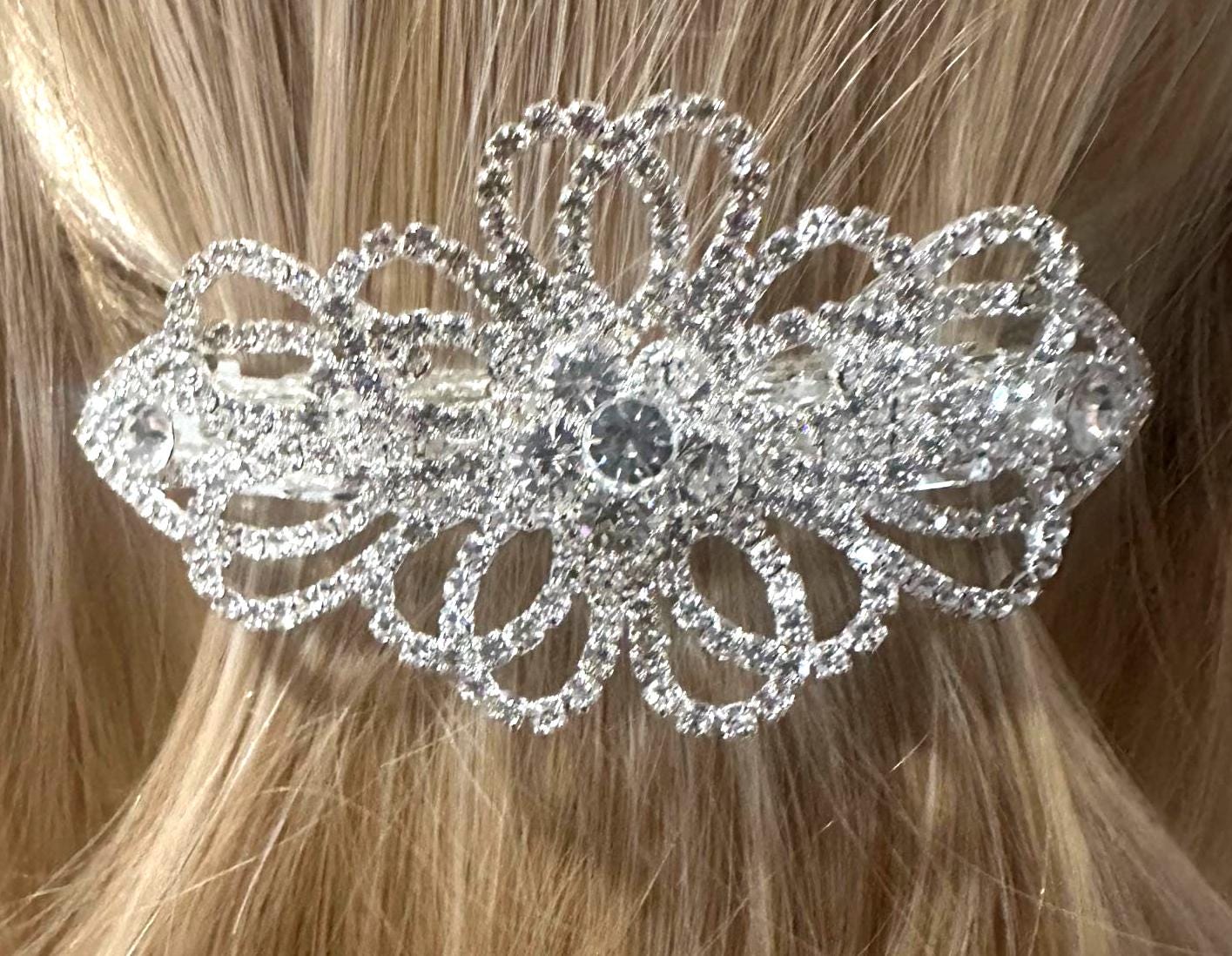 New Silver Gorgeous Clear Crystal Floral Cluster 3 1/2' Hair