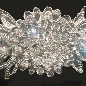 Crystal Sunburst Hair Barrette: Silver Lever Back Clip (3 1/2&#39;&#39;)