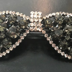 New Silver With Smoke Gray Crystal & Rhinestone Bow  3 1/2&#39;&#39; Hair Barrette