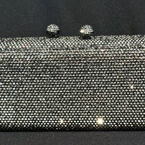 Stunning Dark Pewter Grey Crystal Evening Clutch Bag with Shoulder Chain- Fits Iphone