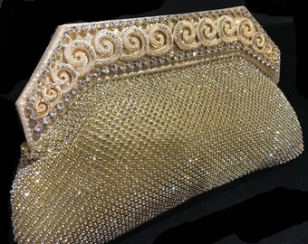 New Gorgeous Gold Soft Mesh Rhinestone  Clutch Hand Bag