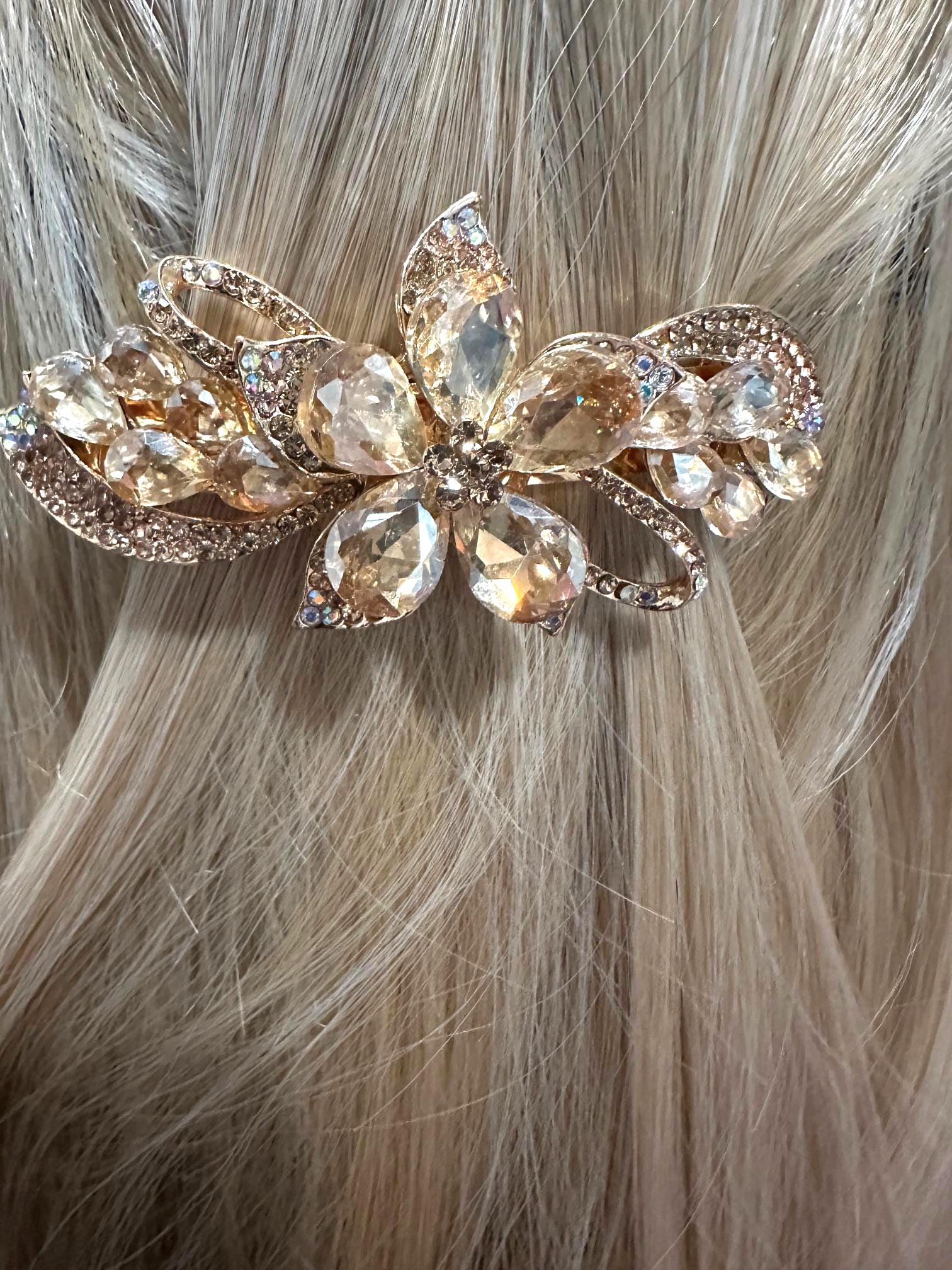 Barrette à Cheveux Dorée NY Fashion Accessories - Noeud Cristal Clair Et Ambre - Neuve