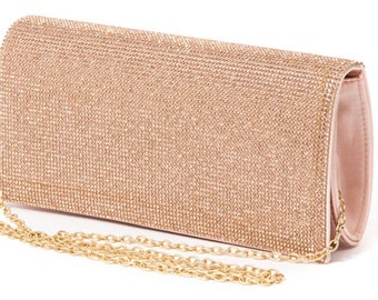 New Rose Gold  Rhinestone Body Flap Evening Bag