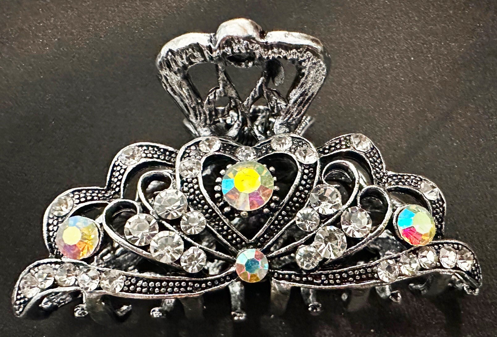 New Antique Silver Metal With Iridescent Ribbon Crystal 2 