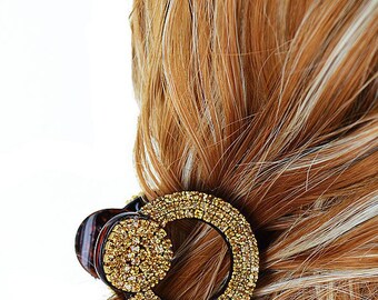 New Tortoiseshell Amber Crystal & Rhinestone Round 1.5 display picture 1