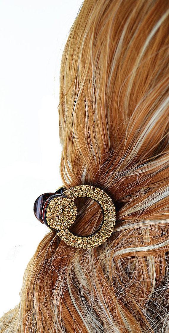 New Tortoiseshell Amber Crystal & Rhinestone Round 1.5 display picture 2
