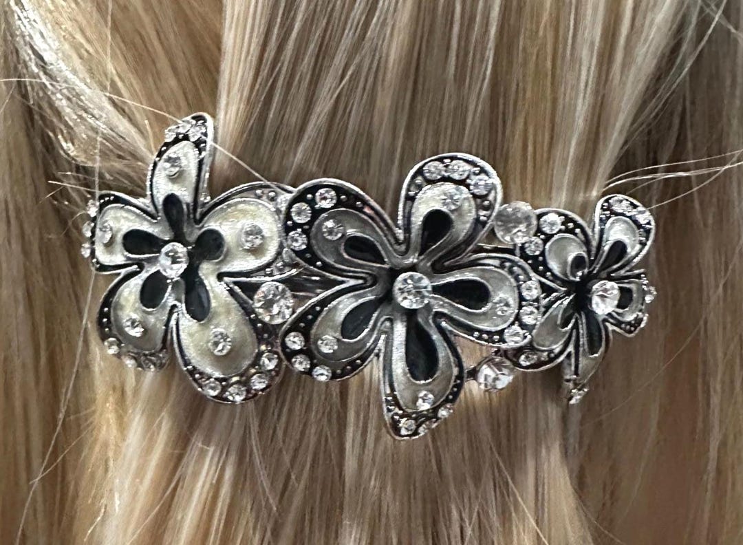 Barrette à Cheveux Argentée Fleurs Strass Irisés Ny Fashion Accessories Mariage