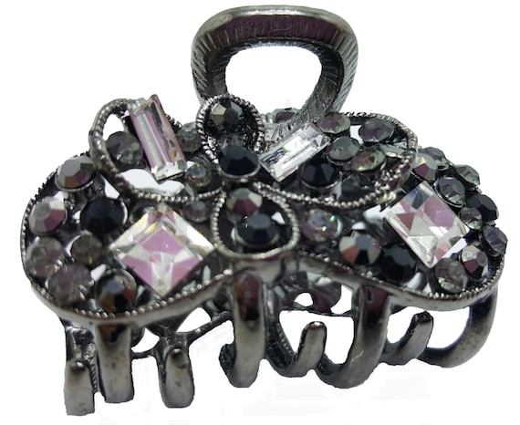 New Antique Slver With Black /grey & Clear Crystal 1 1/2  display picture 1