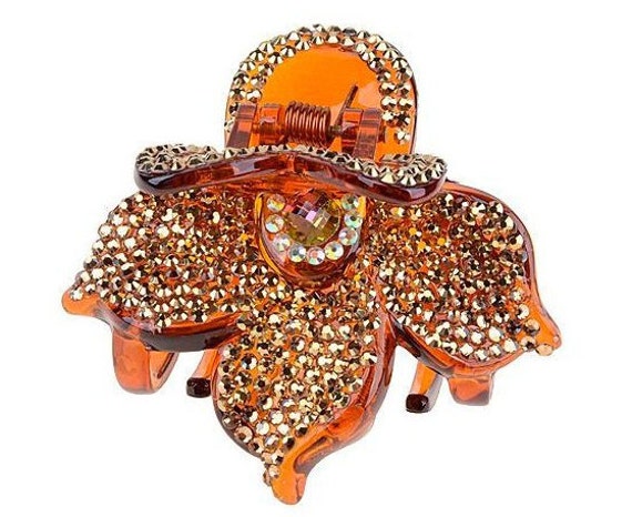 New Faux Tortoise Shell With Amber Austrian Crystal Floral  display picture 3