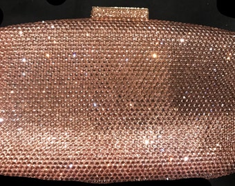 New Rose Gold With Light Gold Crystal Rhinestone  Evening Hardshell Clutch Handbag