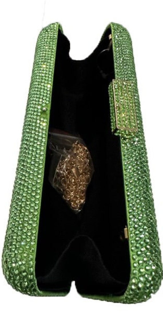 Kiwi Green Austrian Crystal Clutch: Evening Handbag With Gold
