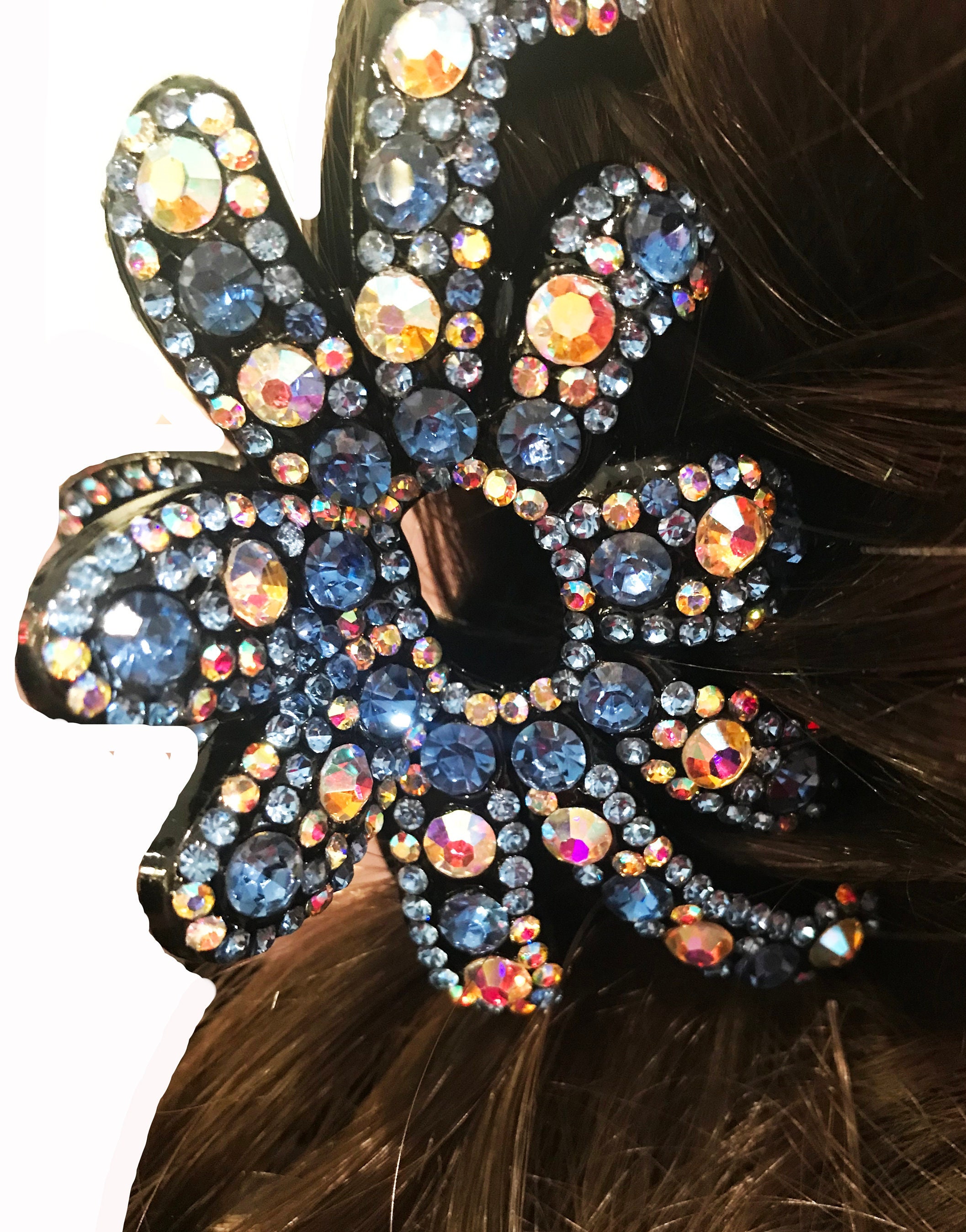 Blue Iridescent Crystal Hair Claw Clip - Best for Thick Hair  display picture 3