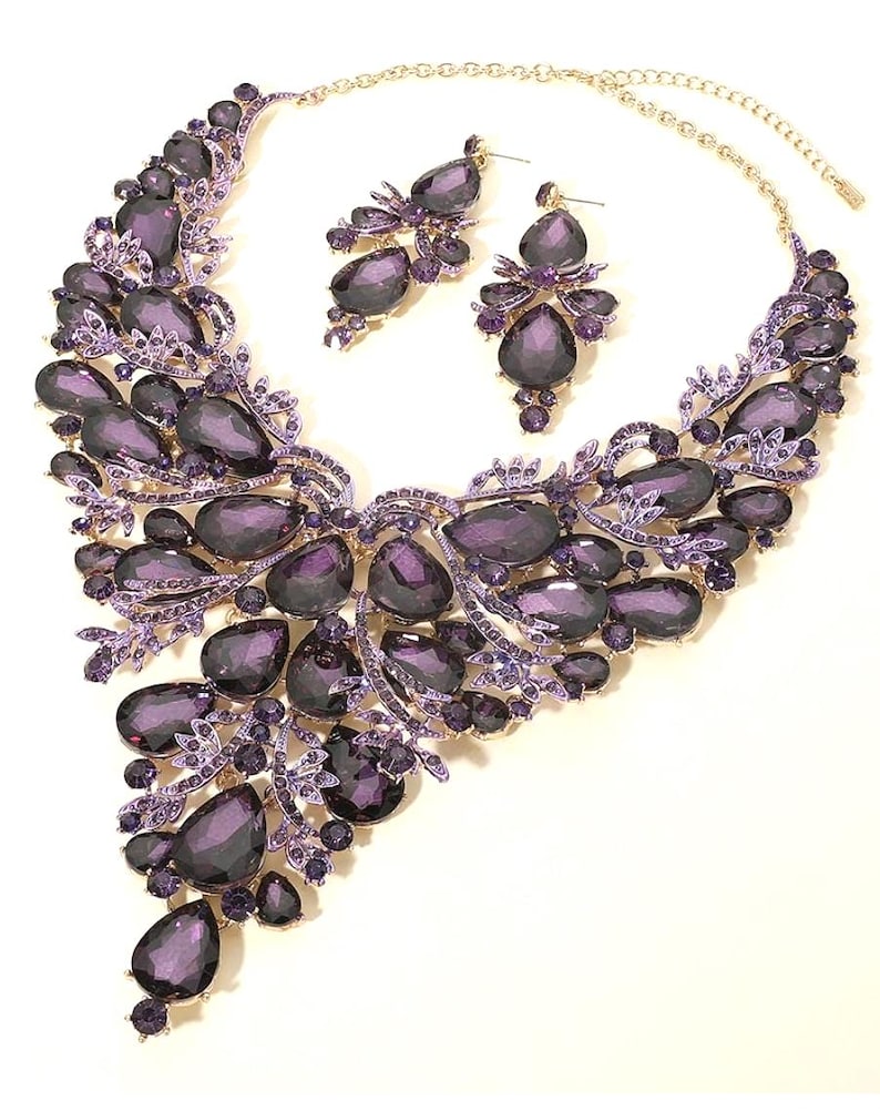 Purple bridal and special occasion jewelry - purple cubic zirconia necklace and earrings set