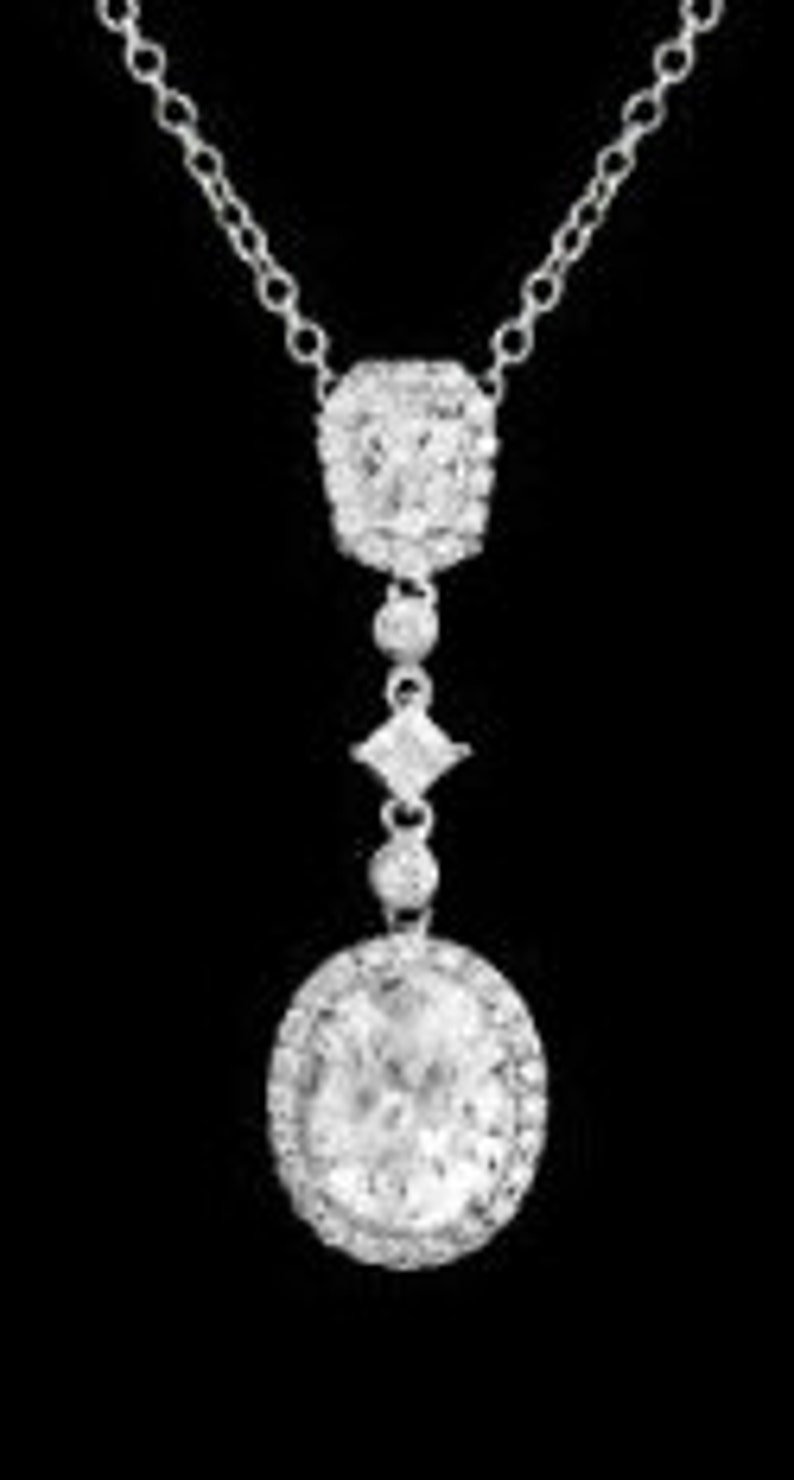 New Art Deco CZ Crystal Pendant Silver Necklace