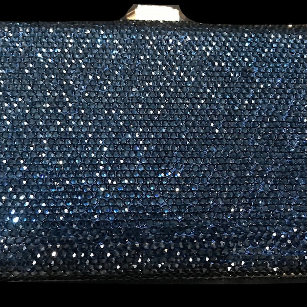 New Navy Body With Navy Blue Austrian Crystal Hard Shell Evening Clutch bag- Fits all size Iphones