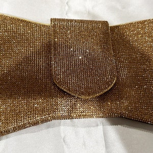 New Gold With Gold Mesh Soft Body Rhinestone  Bow Design-  Clutch Evening Handbag